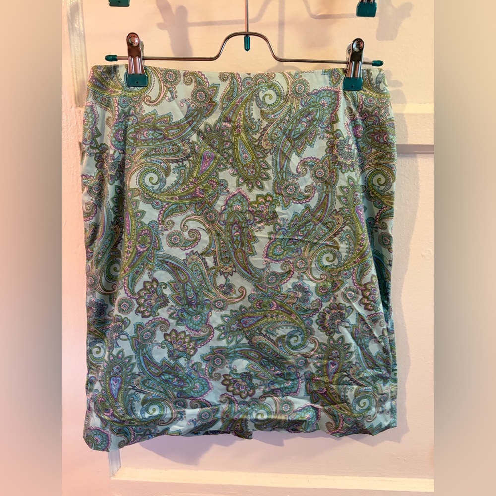 VTG 80s 90s Jones New York Paisley Mini Pencil Skirt in Green and Purple